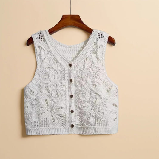 Crosa - Crochet Knit Vest – Boho Chic Open Front Cardigan