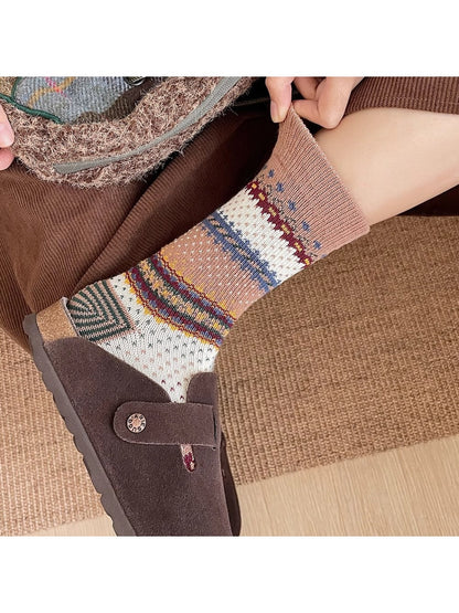 Rufia - Retro Checkered Knit Crew Socks for Winter