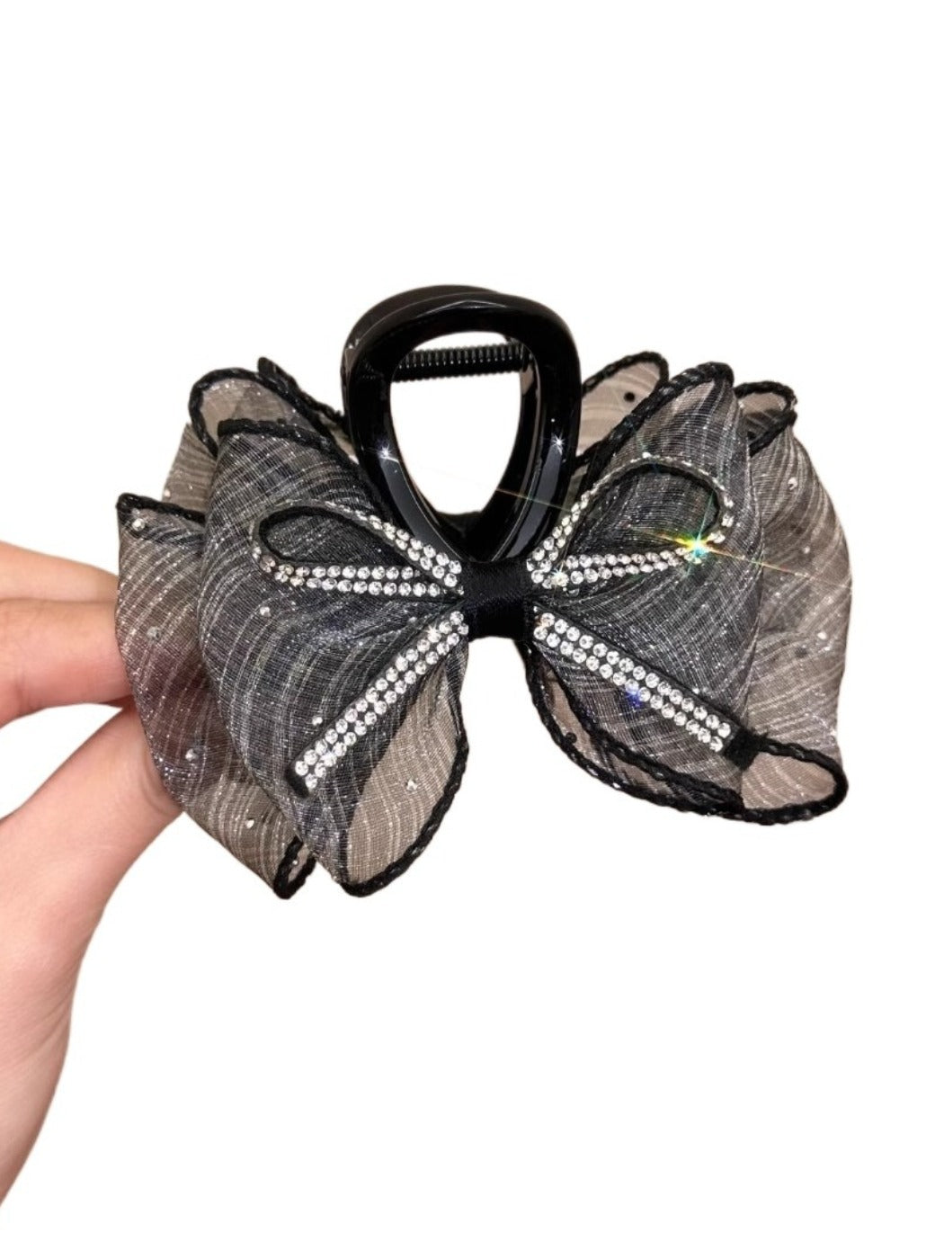 Clio - Dark-Tone Tulle Polka Dot Bow Hair Claw