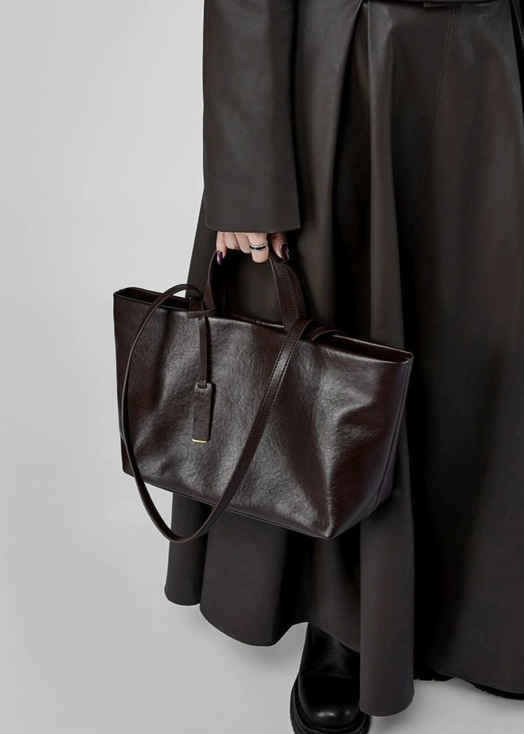 Structured Leather Tote with Crossbody Strap