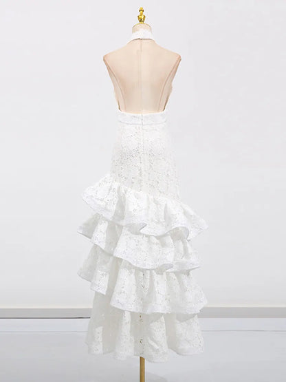 Indira Elegant Ruffled Backless Maxi Dress