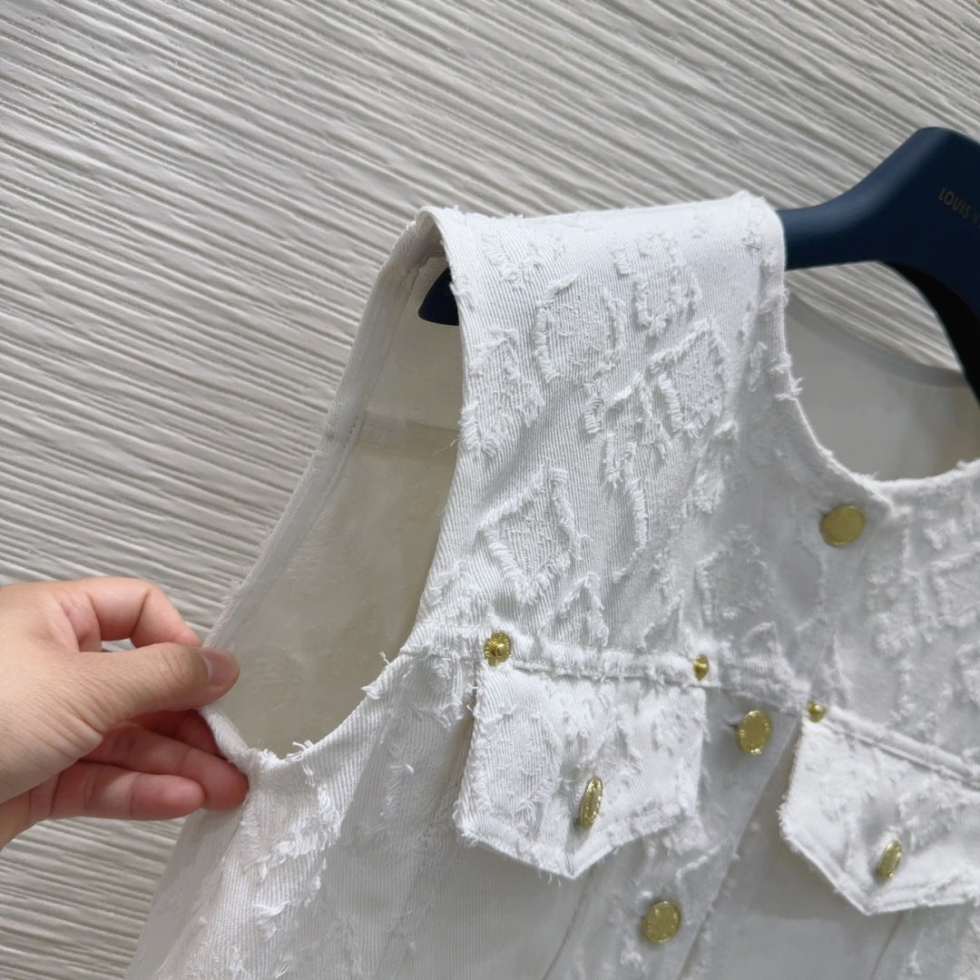 LV 25S Monograw Jacquard Fabric Vest Jacket White Cotton