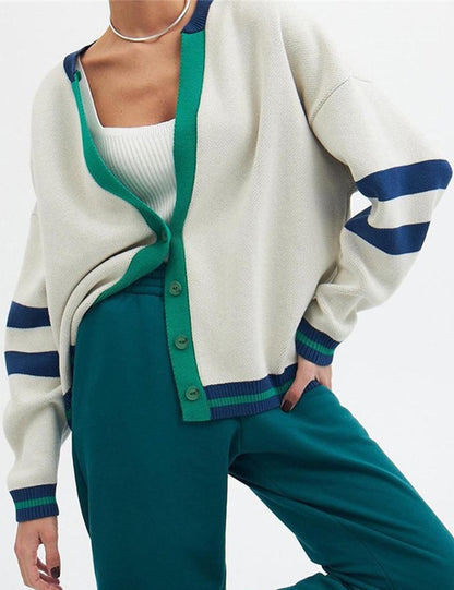 Trendy Color Contrast Striped Knit Cardigan