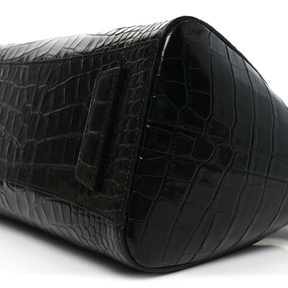 Calfskin Crocodile Embossed Small Antigona Black