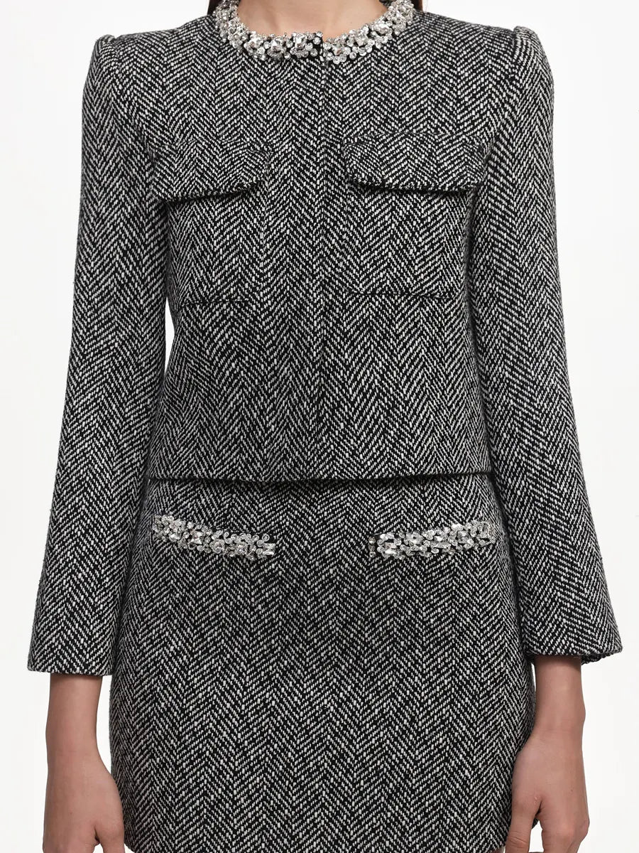 Fiona Classic Tailored Tweed Top And Skirt Two Piece Set