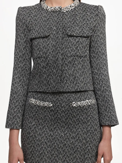 Fiona Classic Tailored Tweed Top And Skirt Two Piece Set