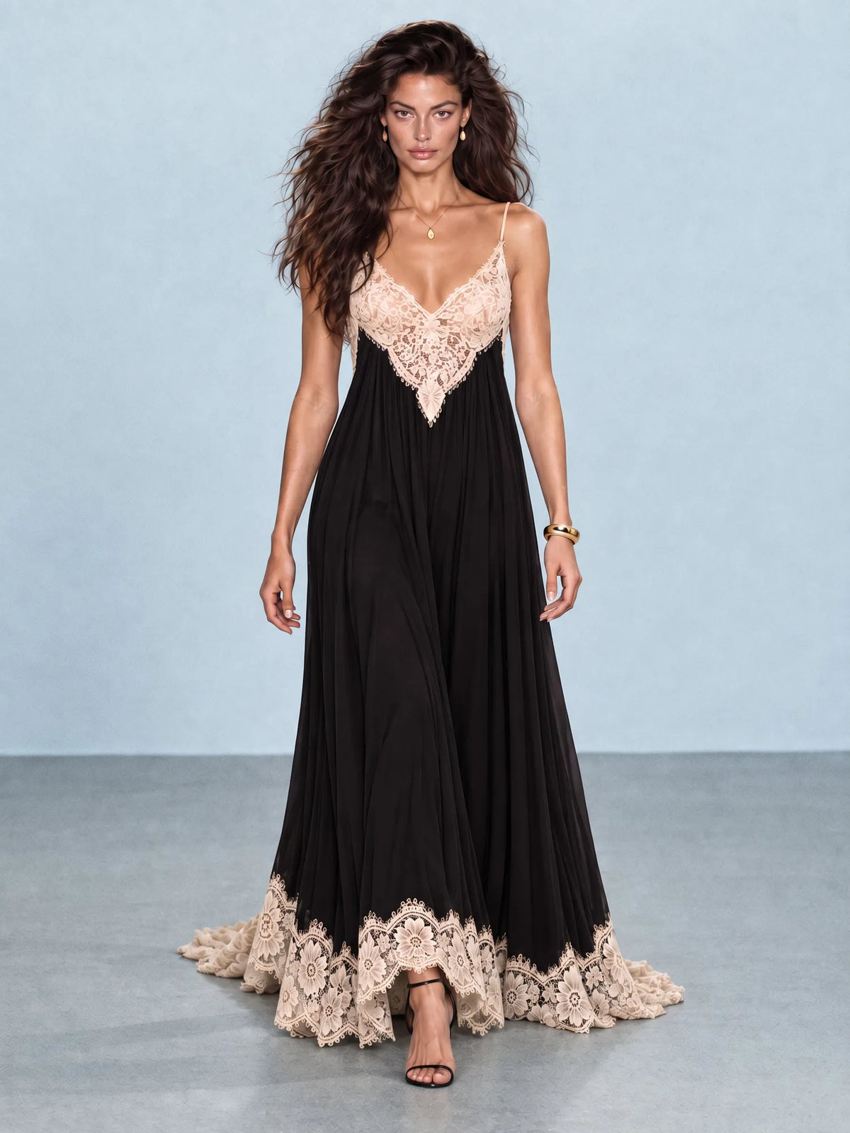 Scarlett Lace Trim Draped Maxi Dress