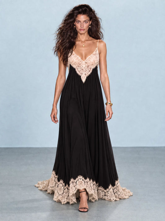 Scarlett Lace Trim Draped Maxi Dress