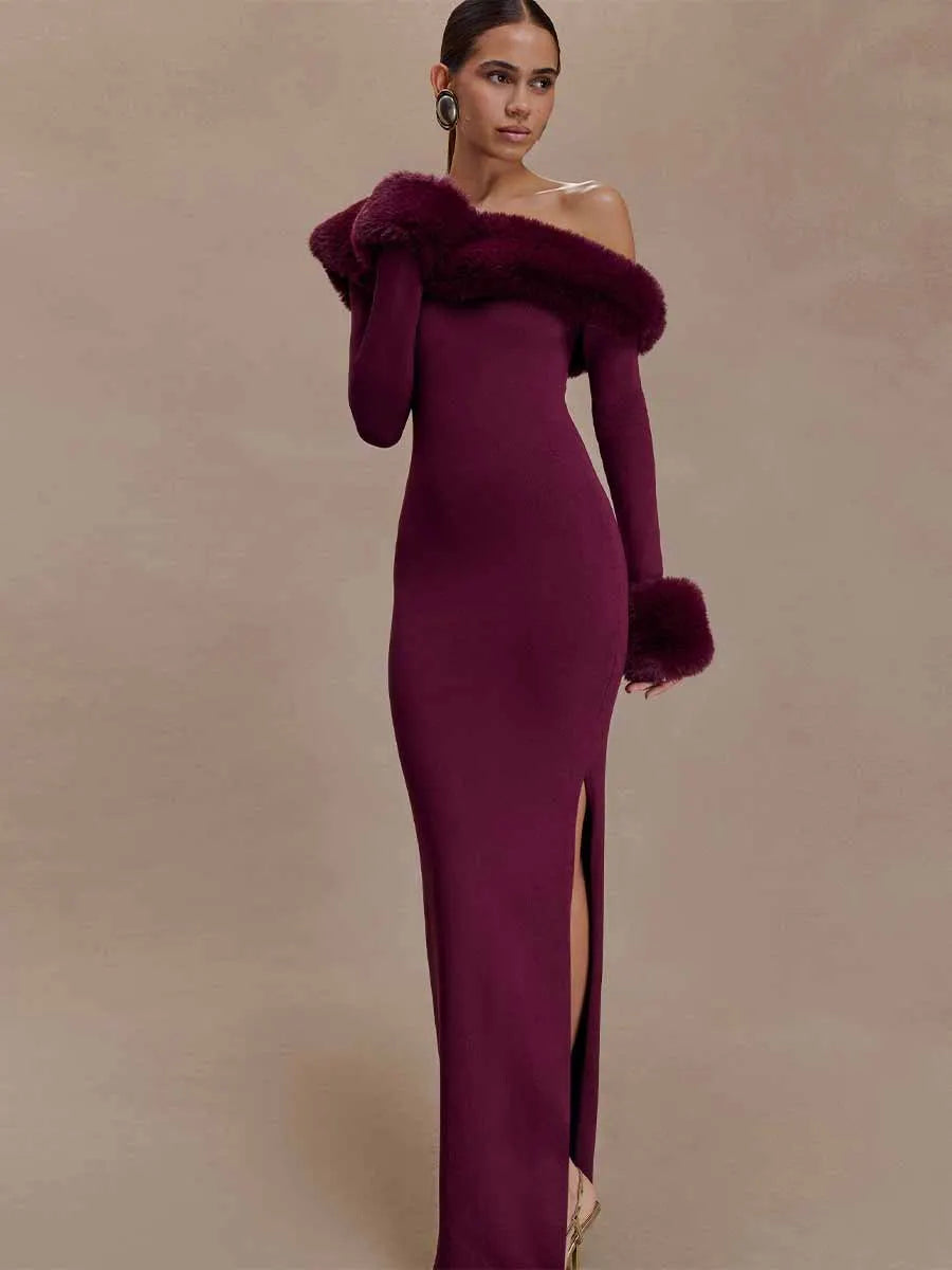 Dahlia Faux Fur Knit Maxi Dress
