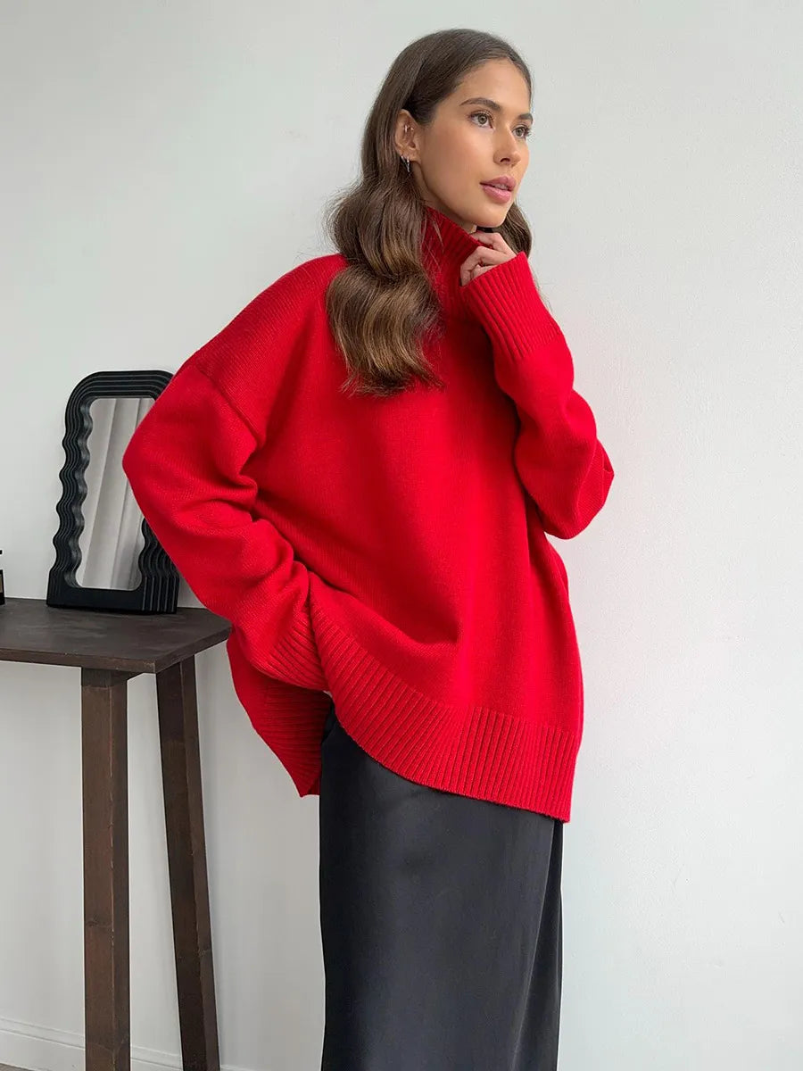 Loose Fit Cotton Knit Turtleneck Sweater