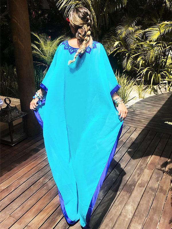 Loose Plus Size Chiffon Embroidered Beach Swimwear Cover-Up