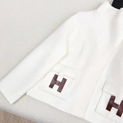 HERMES 25S DOUBLE-FACED WOOL STAND-COLLAR COAT 188