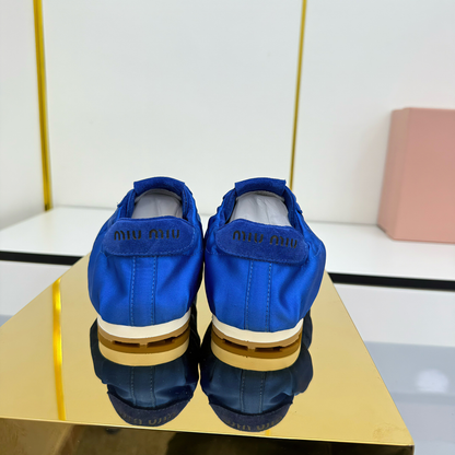 Miu Plume Sneakers Blue Satin 565675