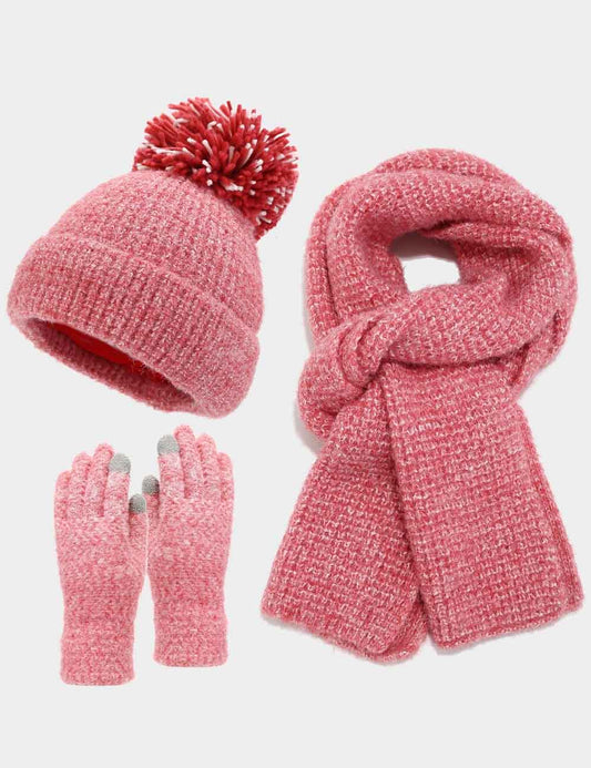 3 Pcs Winter Thermal Beanie Hat Scarf Gloves Sets