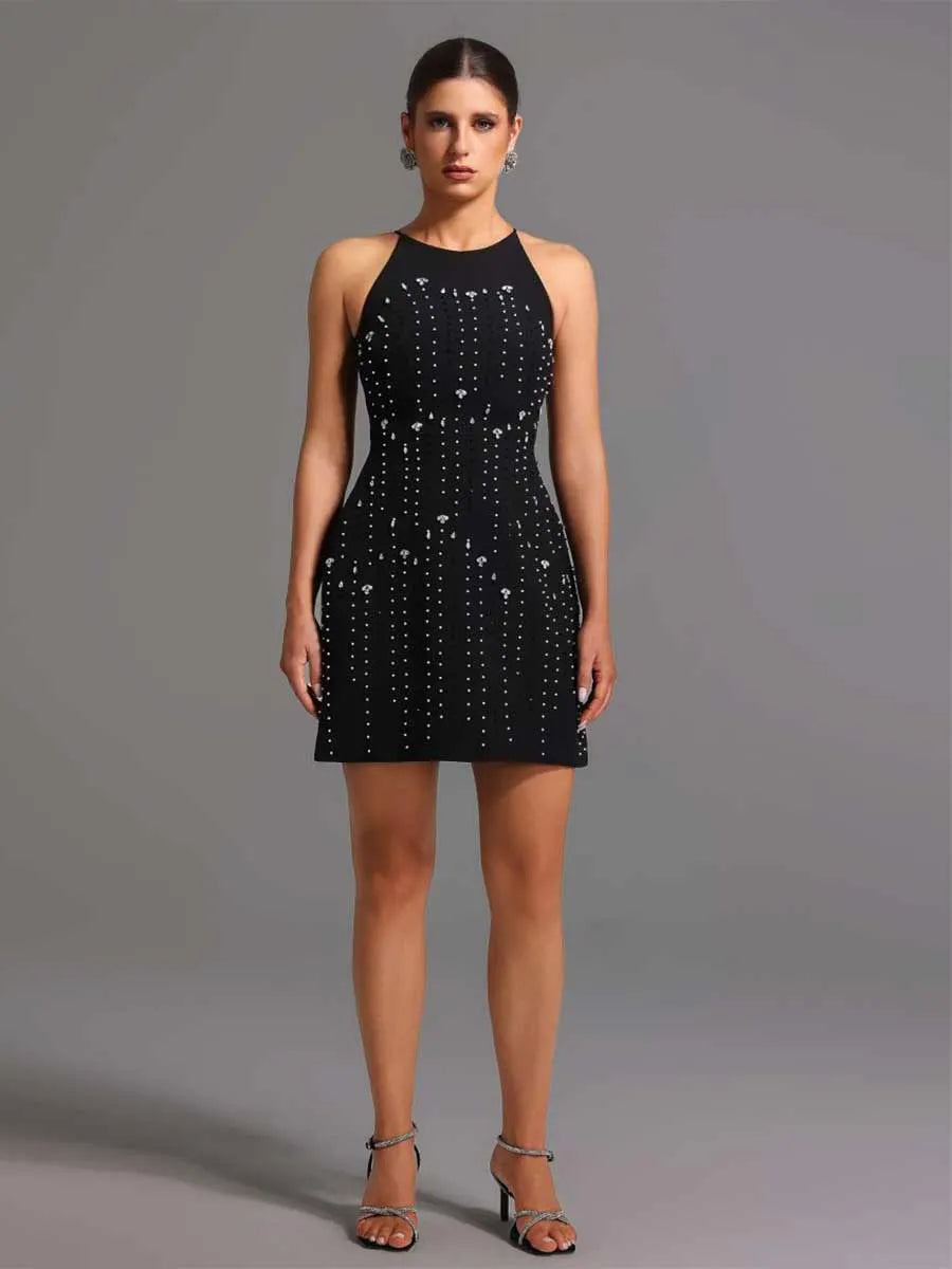 Carina Round Neck Sleeveless Diamond Mini Dress