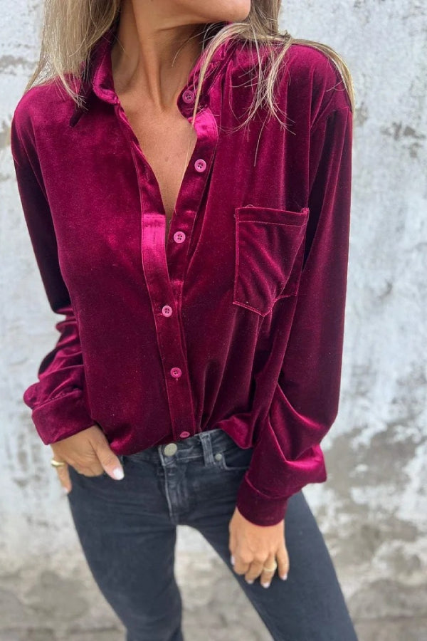 Women's Fashion Gold Velvet Lapel Shirt