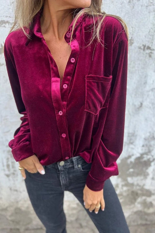 Women's Fashion Gold Velvet Lapel Shirt