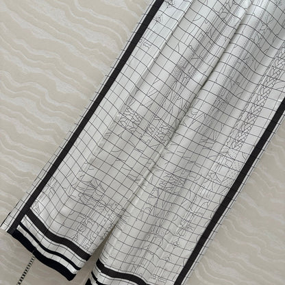 Hm 25 Coaching Deja Vu Wide-leg Straight Pants White Black Silk
