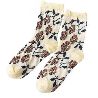 Rufia - Women's Vintage Mid-Calf Quarter Socks - Classsic &amp; Delicate
