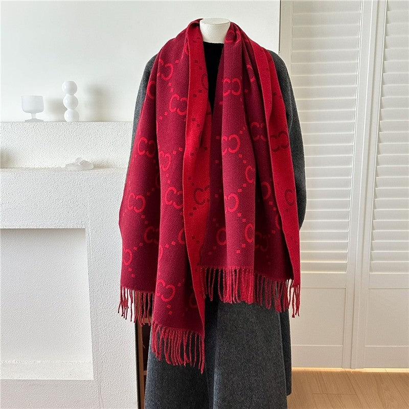 Jacquard Fringe Cashmere-Like Scarf