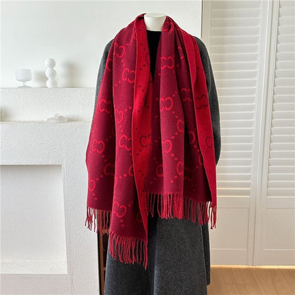 Jacquard Fringe Cashmere-Like Scarf