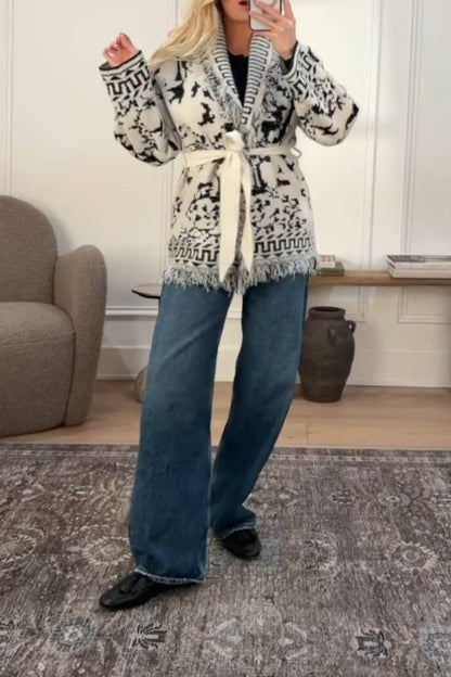 NVLT Knit Fringe Cardigan Sweater