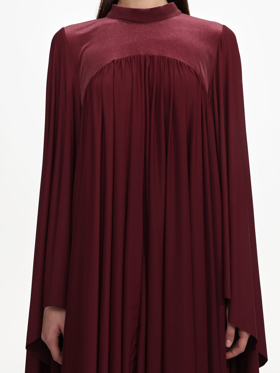 Evangeline Flowy Long Sleeve Pleated Woven Red Maxi Dress
