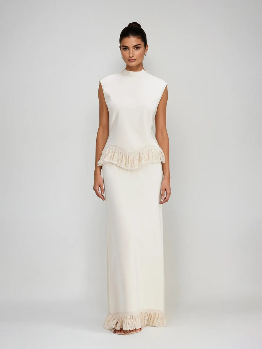 Luna Fringe High-Neck Sleeveless Two-Piece Maxi Set