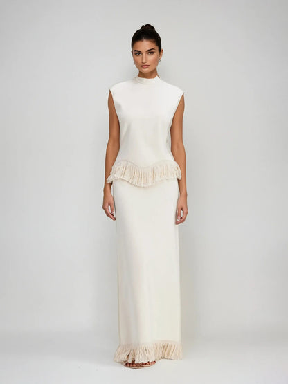 Luna Fringe High-Neck Sleeveless Two-Piece Maxi Set