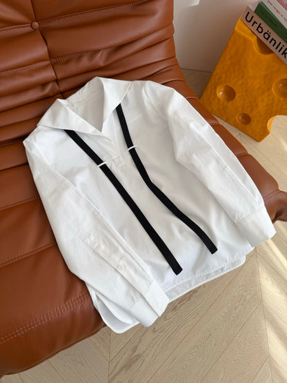 Prada Plain Shirt Doll Collar White Black Cotton 337467