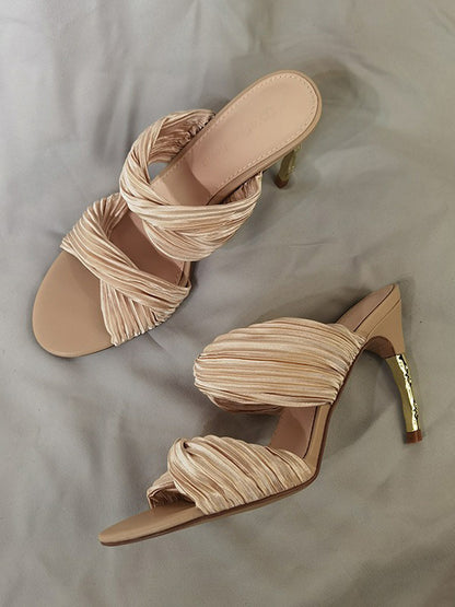 Rose Ruched High-Heeled Sandals