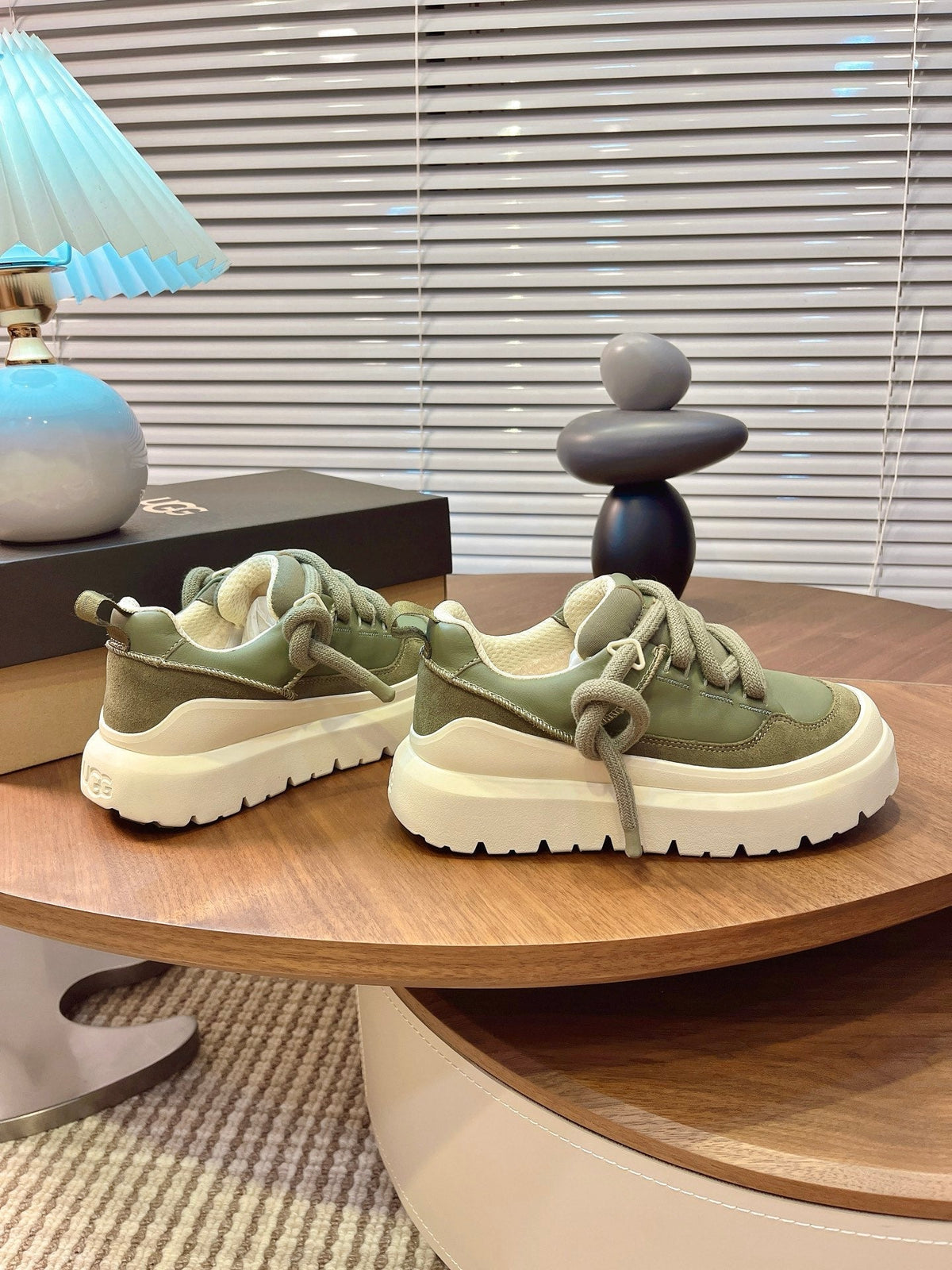 UGG Heritage Utility Sneakers Cream Olive Green Suede Cowhide
