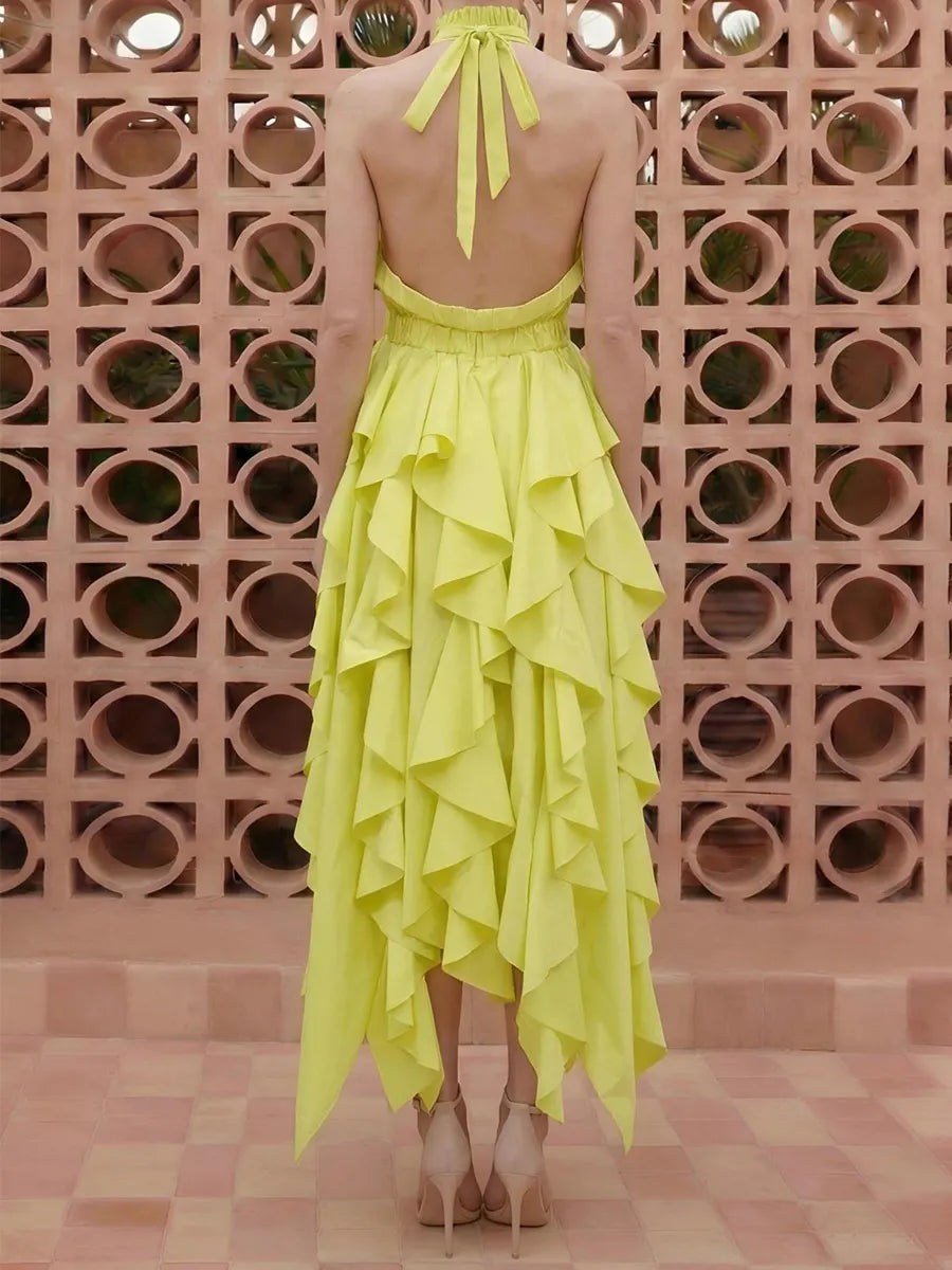 Priscilla Backless Ruched Mesh Maxi Dress