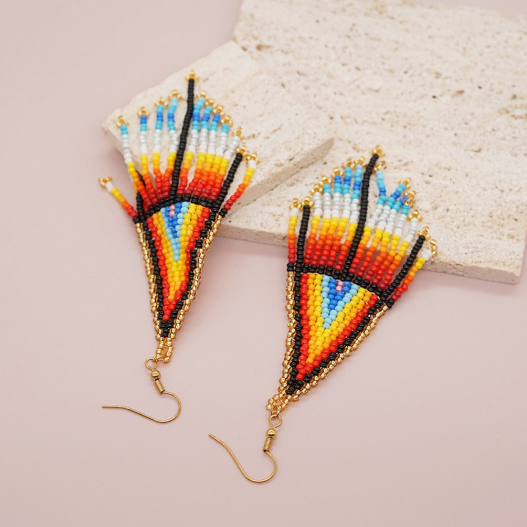 Earwish - Beaded Flag Tassel Earrings - Colorful &amp; Boho