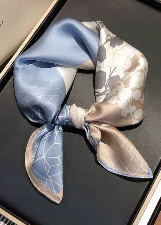 Satin Floral Square Scarf With Subtle Neutrals