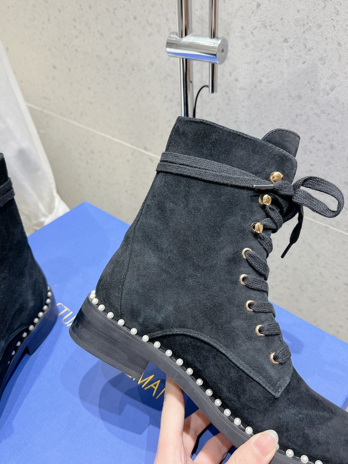 SW Mckenzee Boot with Pearl Chain Black Suede 554360