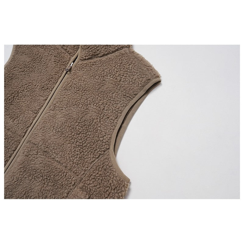 Solid Color Stand Collar Fleece Sports Vest