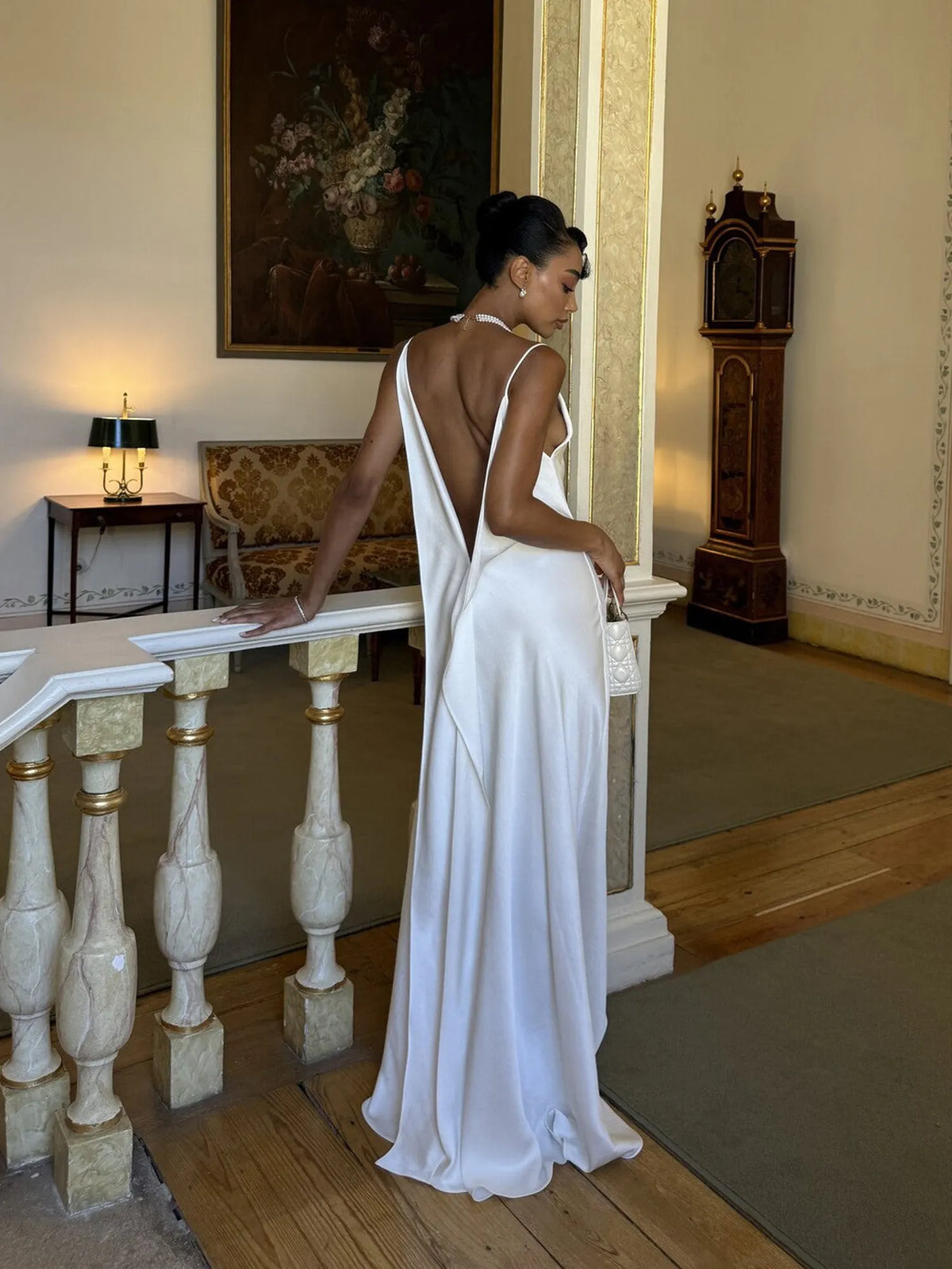 Nayeli Satin Open-Back Spaghetti Strap Maxi Dress