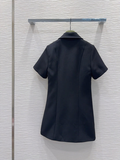 GG Crêpe Dress With Double G Button Black Wool 346685