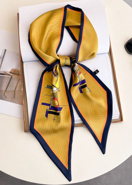 Silk Twilly Scarf With Geometric Gold Print