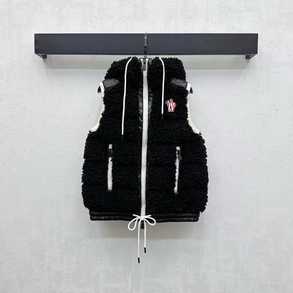 Moncle 25 Teddy Plush Down Vest in Black