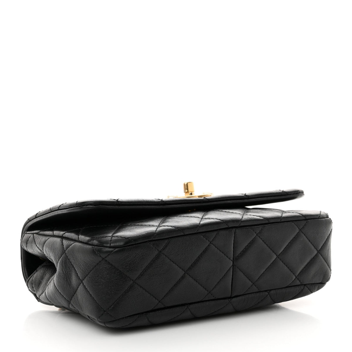 Glazed Calfskin Quilted Pearl Side Flap Black