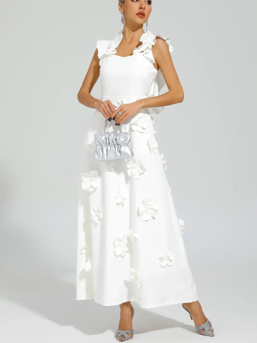 Elara Floral Applique Halter Maxi Dress