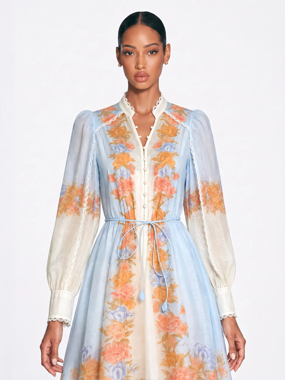 Zoe Floral Puff Sleeve Tie-Waist Mini Dress
