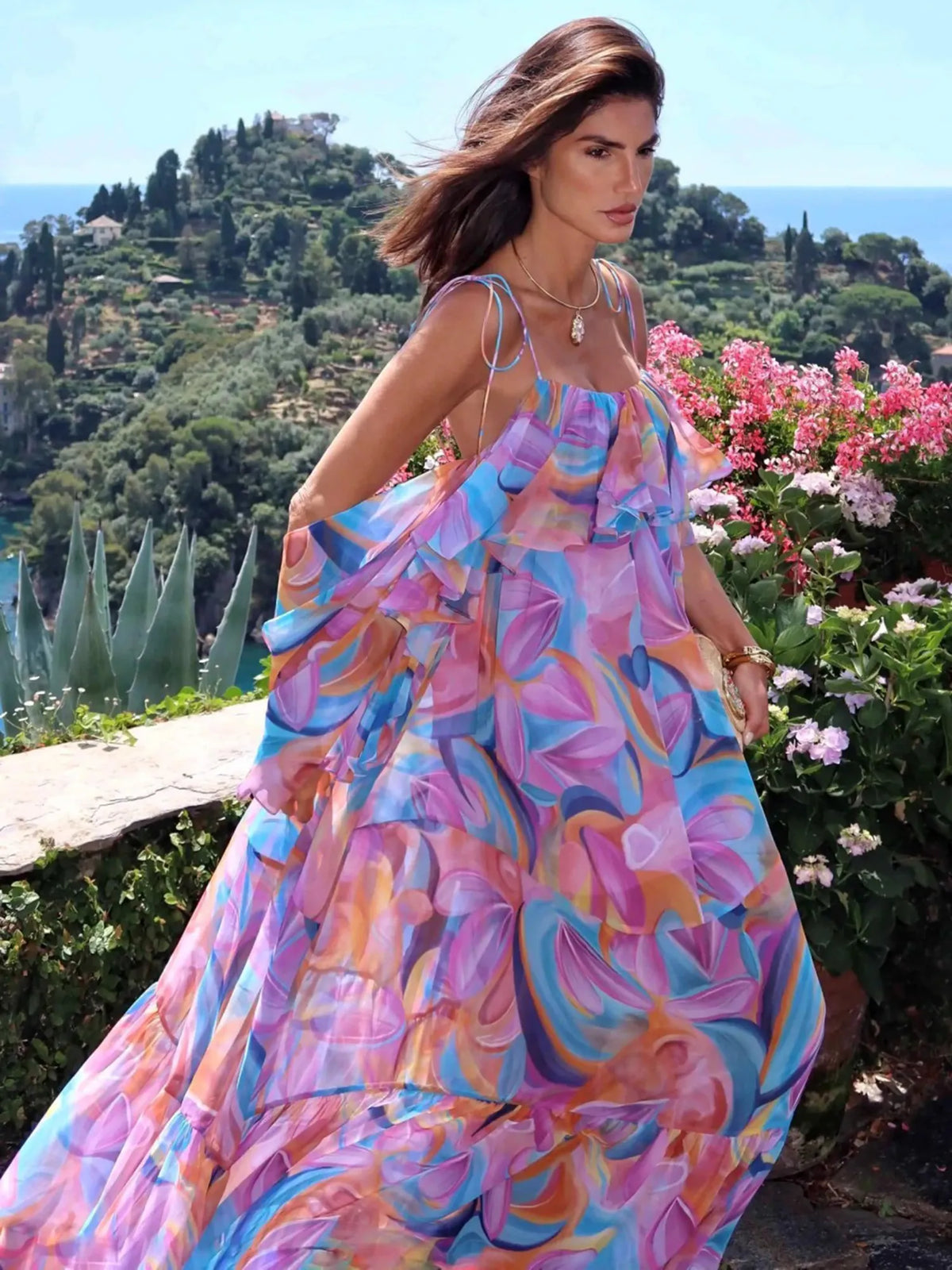 Ophelia Flowy Ruffle Strap Maxi Dress