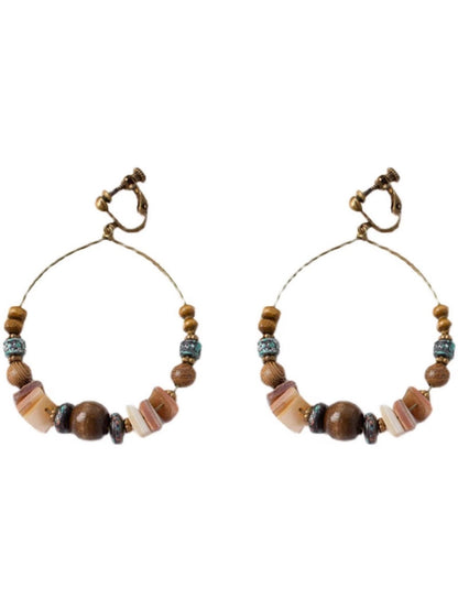Earwish - Boho Vintage Beaded Hoop Earrings - Brown &amp; Chic
