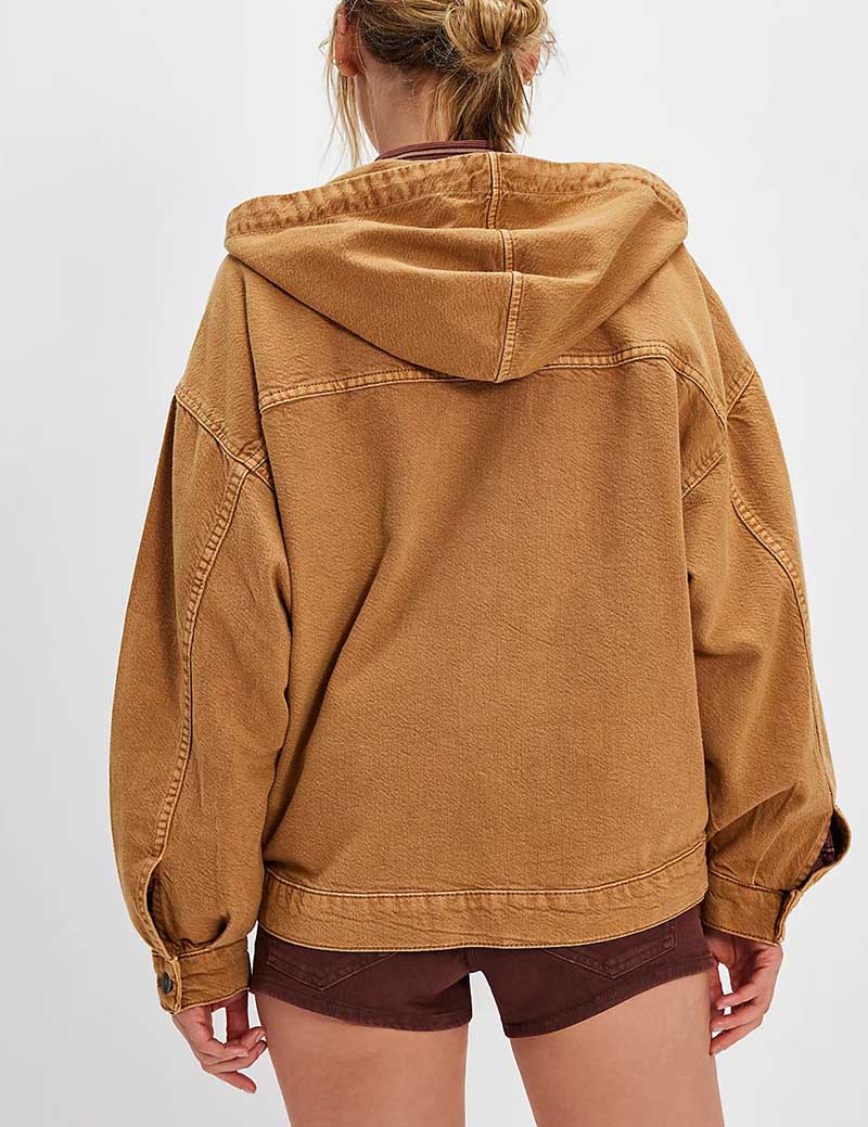Casual Washed Denim Long Sleeve Hoodie