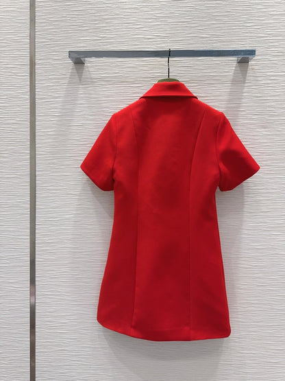 GG Crêpe Dress With Double G Button Red Wool 346689