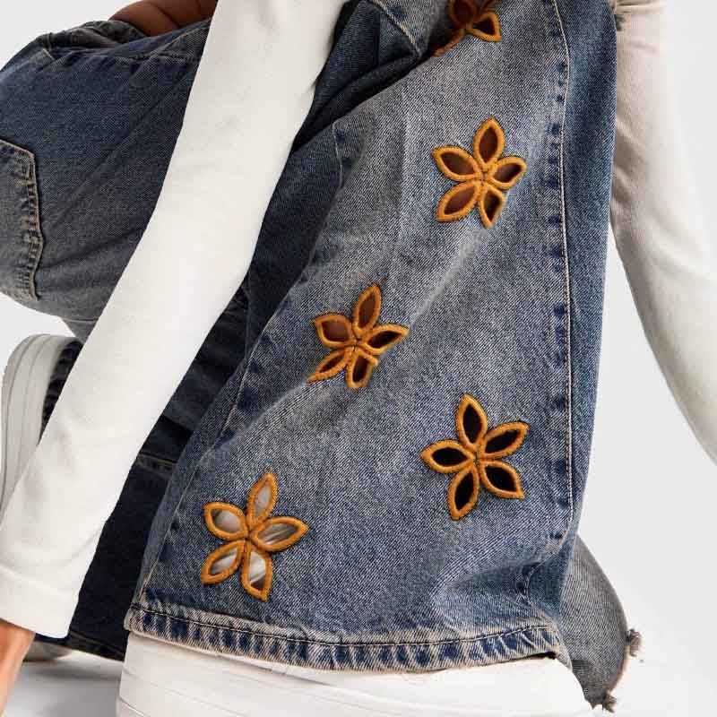 High Waist Flower Embroidered Wide Leg Jeans