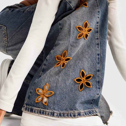 High Waist Flower Embroidered Wide Leg Jeans